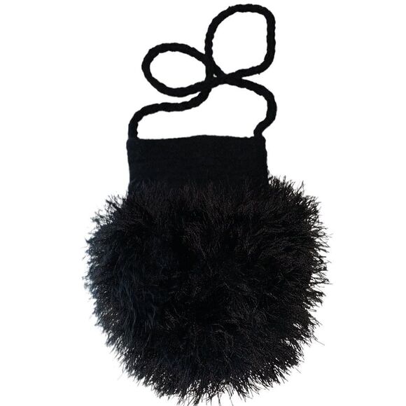 Black Felted Wool Feathered Look Shoulder Bag - Picture 4 of 6